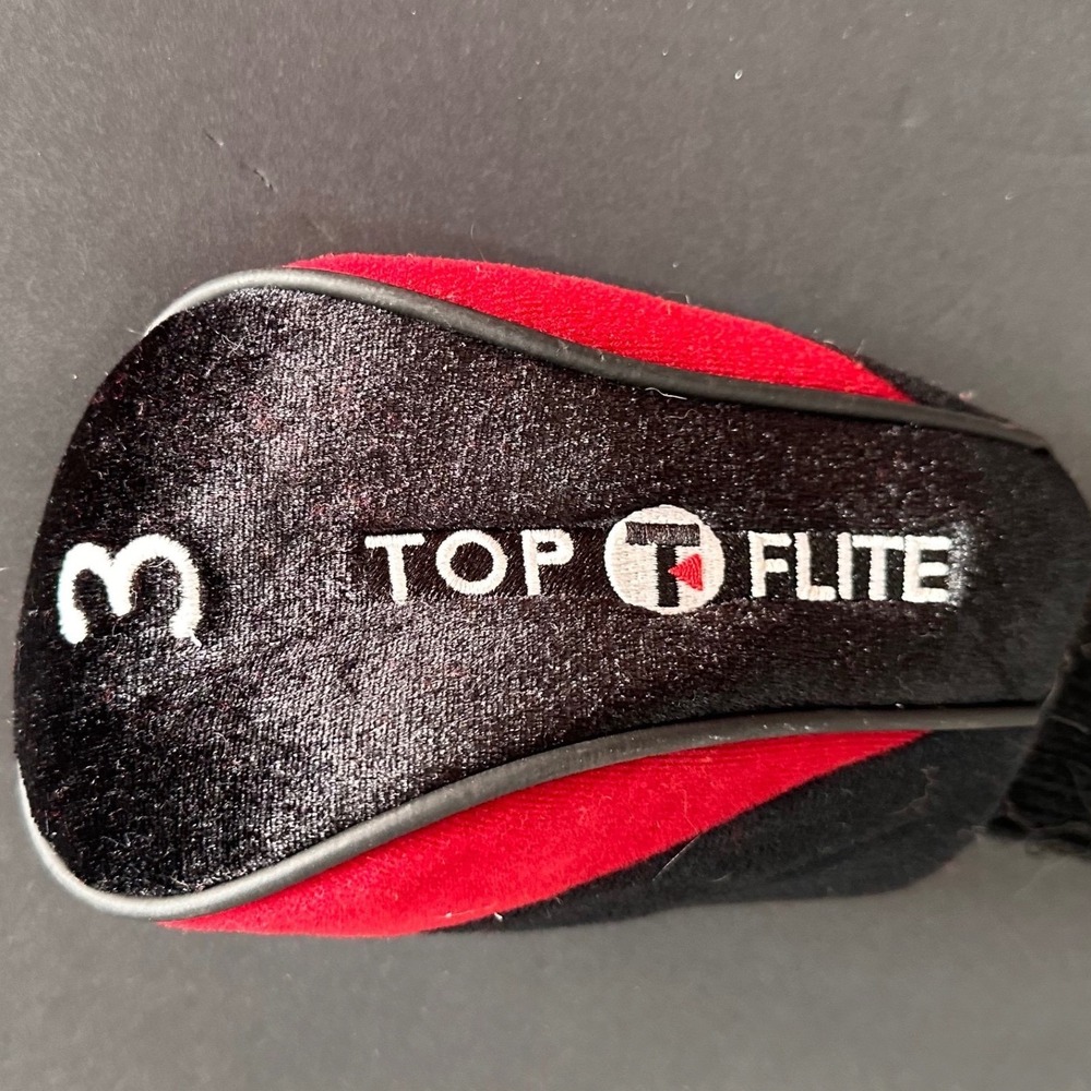 Top Flite 3 Fairway Wood Golf Club Headcover Red Black‎ Knit Sock T Logo